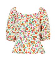New Look Off White Floral Square Neck Peplum Blouse